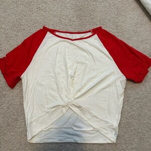 Buffbunny Casual Red and White Women's Twist Front Tee